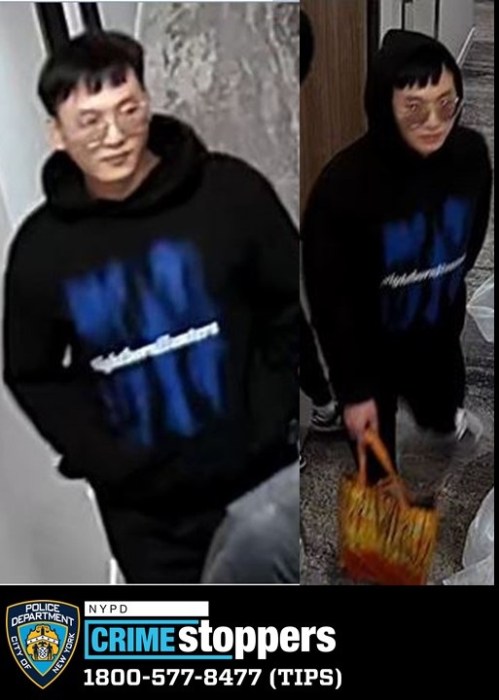 man wearing glasses and black sweatshirt wanted for robbery Lower Manhattan