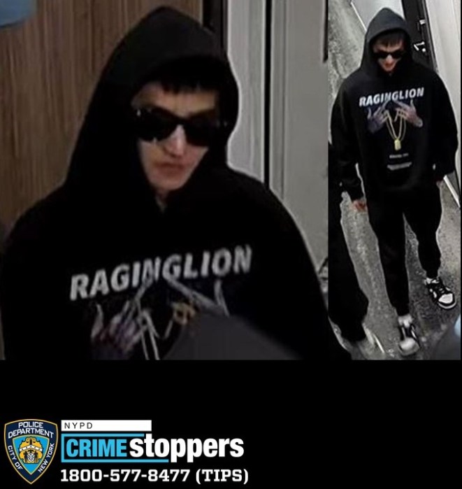 man in hooded sweatshirt wanted for robbery in Lower Manhattan