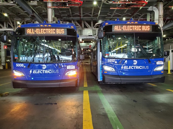 MTA electric buses parked at depot
