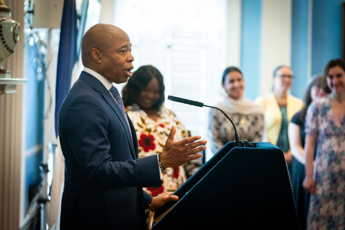 'I like his style': Mayor Adams defends NYPD chief of patrol amid social media controversy 3 Mayor Adams speaking at microphone, side profile