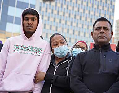 The family of Win Rozario at a May 2024 protest.