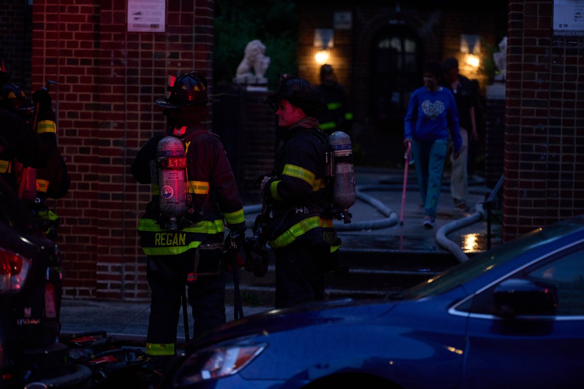 Firefighters used two hoselines to knock down heavy fire in a fourth floor apartment at 200 Linden Blvd.Photo by Lloyd Mitchell