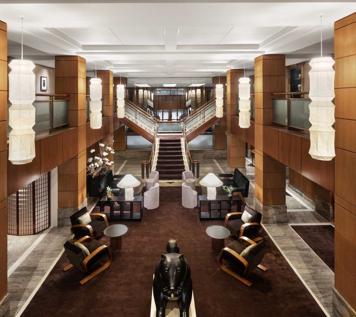 The lobby of the newly reopened Prince Kitano New York, the Big Apple's first Japanese-owned hotel.
