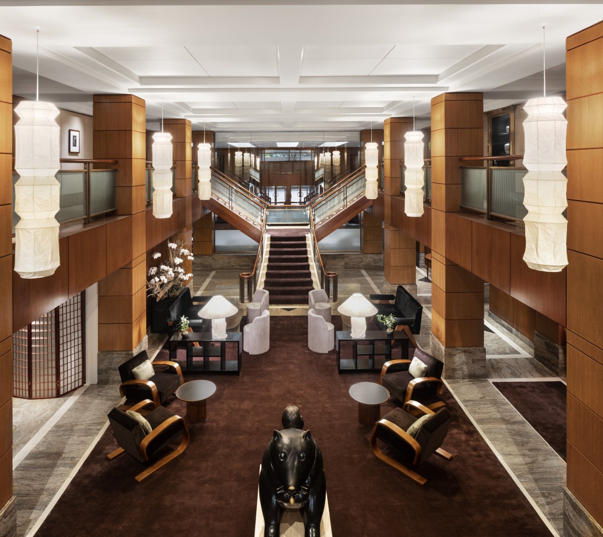 The lobby of the newly reopened Prince Kitano New York, the Big Apple's first Japanese-owned hotel.
