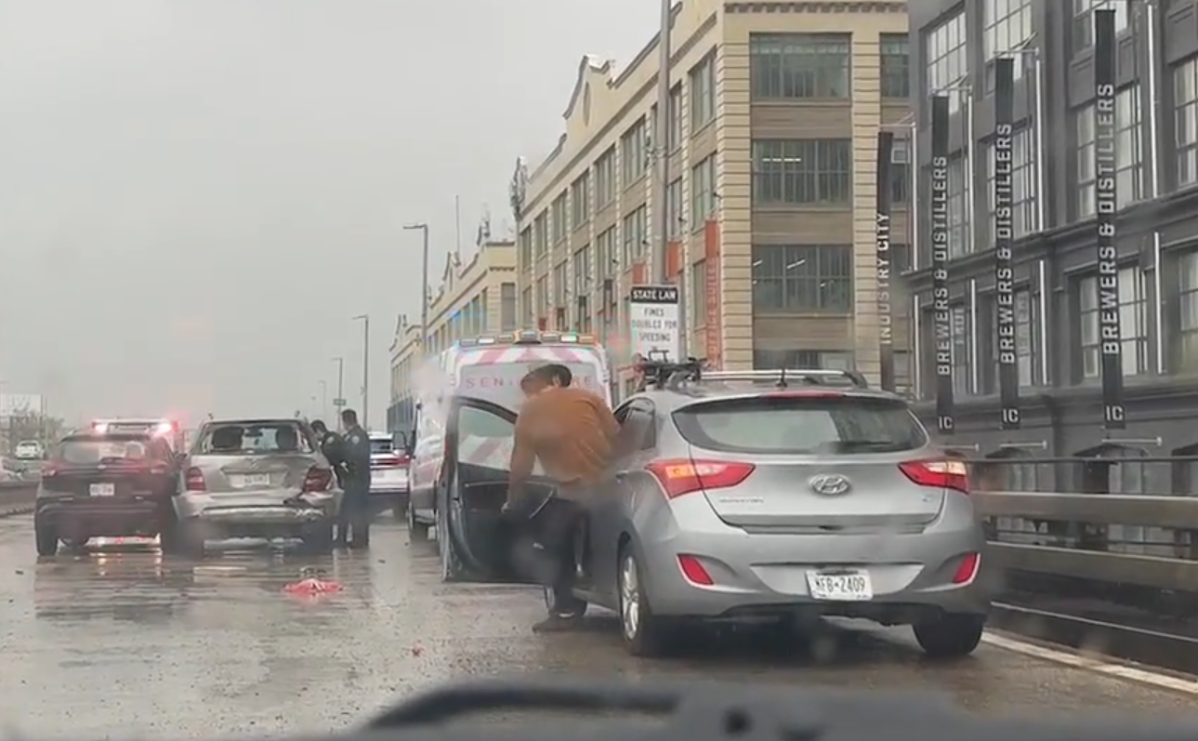 The scene of a six-car wreck on the Gowanus Expressway