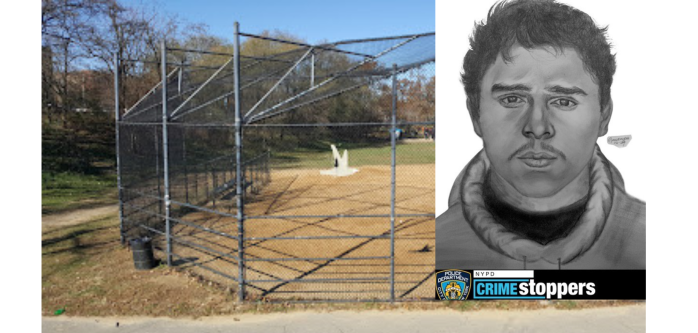 park in the Bronx with drawing of suspect inset
