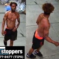 man with no shirt on wanted for assault in Chelsea, Manhattan