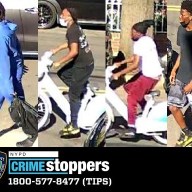 surveillance photo of four people, two on bikes, in the daytime wanted for a shooting in Brooklyn