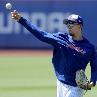 Mets starter Kodai Senga throws during a session at Citi Field