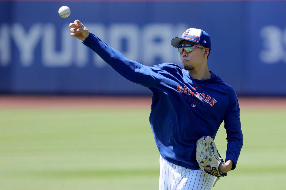 Mets starter Kodai Senga throws during a session at Citi Field