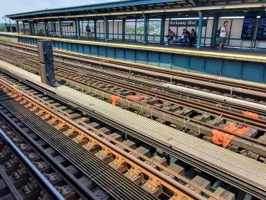 Zip ties on subway tracks along A line