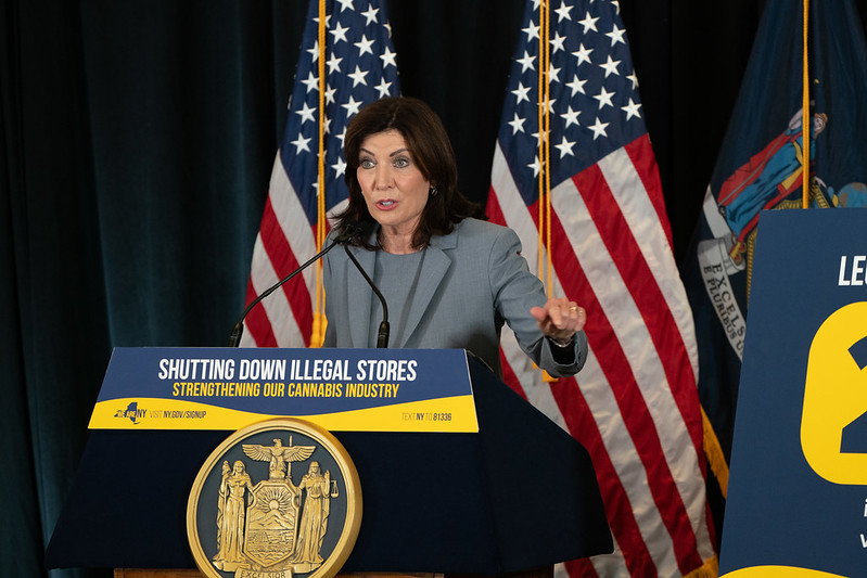 Gov. Kathy Hochul and Mayor Eric Adams tout that over 400 illicit cannabis shops have been padlocked in New York City over the past month. Tuesday, June 18, 2024.