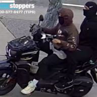 Suspects wearing masks on a moped wanted for robberies in Manhattan and Brooklyn