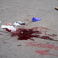 Blood on the sidewalk of East Village after stabbing