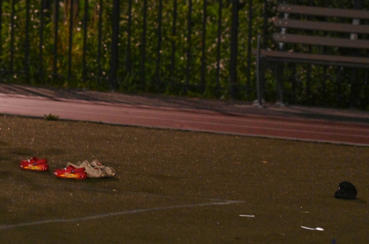 Children's shoes were found on the playground floor at the shooting scene