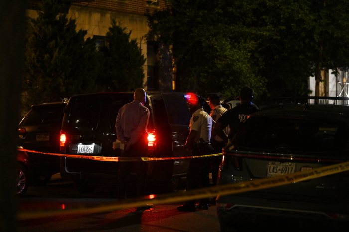 police at night in the street investigating a crime scene
