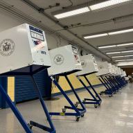 Polling booths during Democratic primary in New York