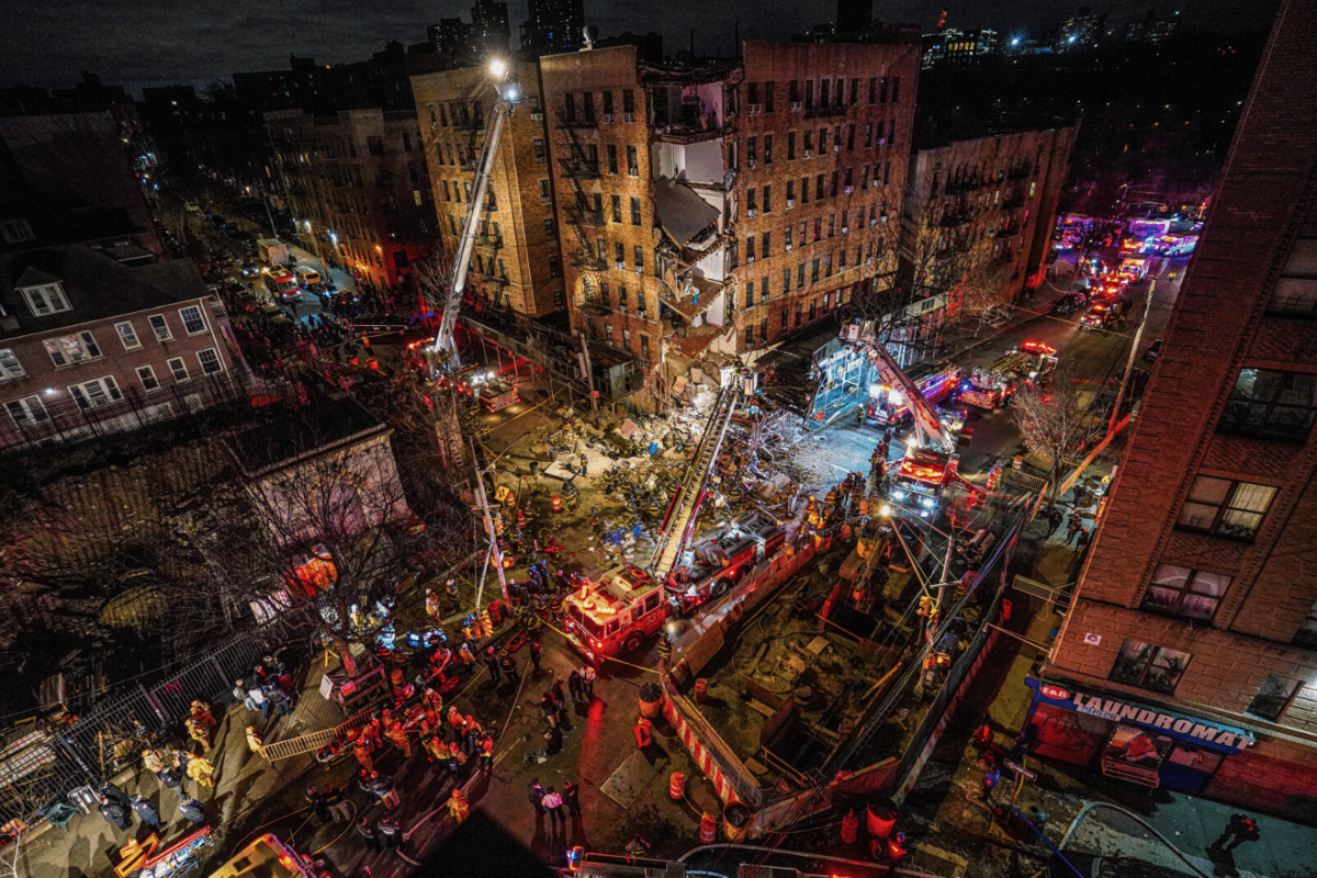 An aerial view of 1915 Billingsley Terrace following its partial collapse on Dec. 11, 2023.
