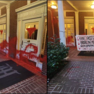 red spray paint on homes of Brooklyn Museum worker
