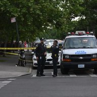 Police investigating crime scene daytime Brooklyn