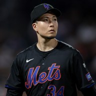 Mets pitcher Kodai Senga walks off the mound