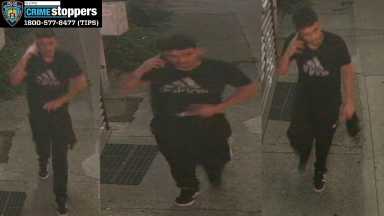 The NYPD have released new images of the man they believe gunned down three people near a Brooklyn migrant shelter on Sunday night, leaving two men dead and another still fighting for his life.