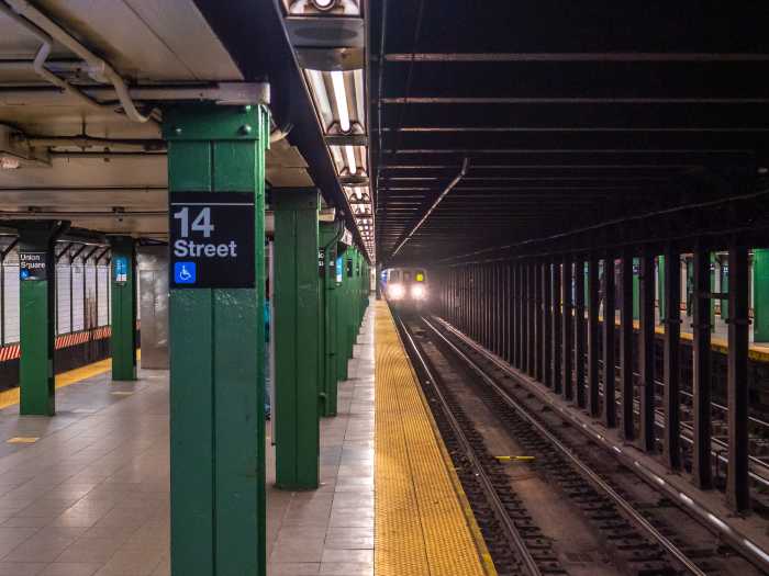 Waiting on platform of Union Square station