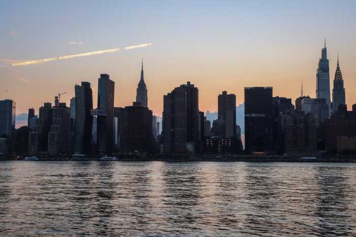 The view of Manhattanhenge from Hunter’s Point South Park was obstructed by low cloud coverage on July 13, 2024.