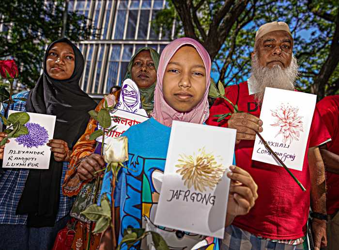 Migrants from across the Big Apple led a Lower Manhattan speakout Tuesday morning to raise awareness for climate change and the people it continues to displace.