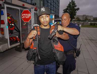 A police officer and a young boy