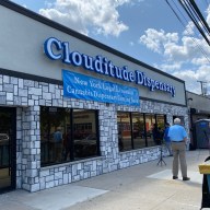 exterior of a legal pot shop on Staten Island during the day
