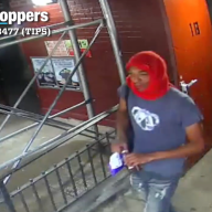 man wearing orange headwrap and blue t-shirt wanted for East Harlem assault