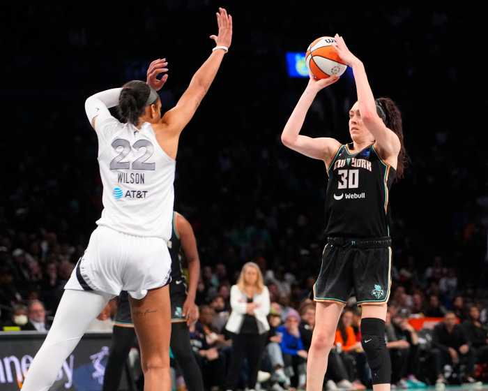 Breanna Stewart shoots over A'ja Wilson Liberty Aces