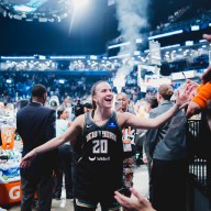 Sabrina Ionescu celebrates LIberty Game 2 1st round win over Dream