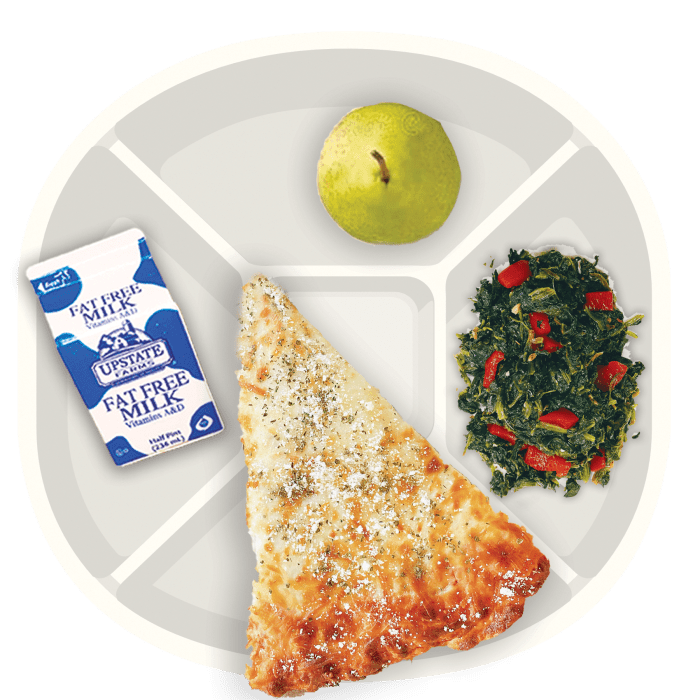 slice of pizza on a plate, a part of NYC school lunches menu