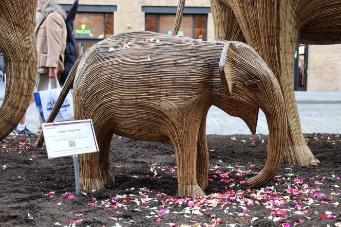 The elephant sculptures are modeled after real elephants in the Nilgiri mountains of India, like baby Flowerpecker