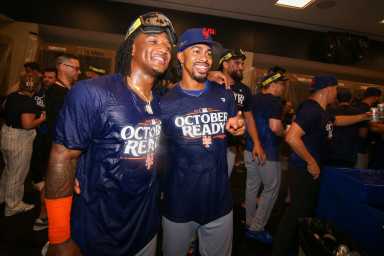 Luisangel Acuna Francisco Lindor Mets locker room celebration
