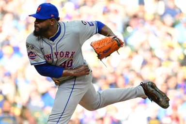 New York Mets pitcher Luis Severino (40) throws a pitch during the first inning in game one of the Wildcard round for the 2024 MLB Playoffs at American Family Field.