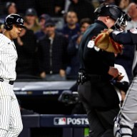 Juan Soto celebrates home run Yankees Guardians Game 1 ALCS