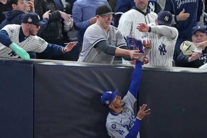 Yankees were setting dangerous precedent allowing fans who interfered with Mookie Betts back for World Series before MLB stepped in 3 Angeles Dodgers outfielder Mookie Betts (50) makes a catch in foul terriotory against the New York Yankees in the first inning during game four of the 2024 MLB World Series at Yankee Stadium.