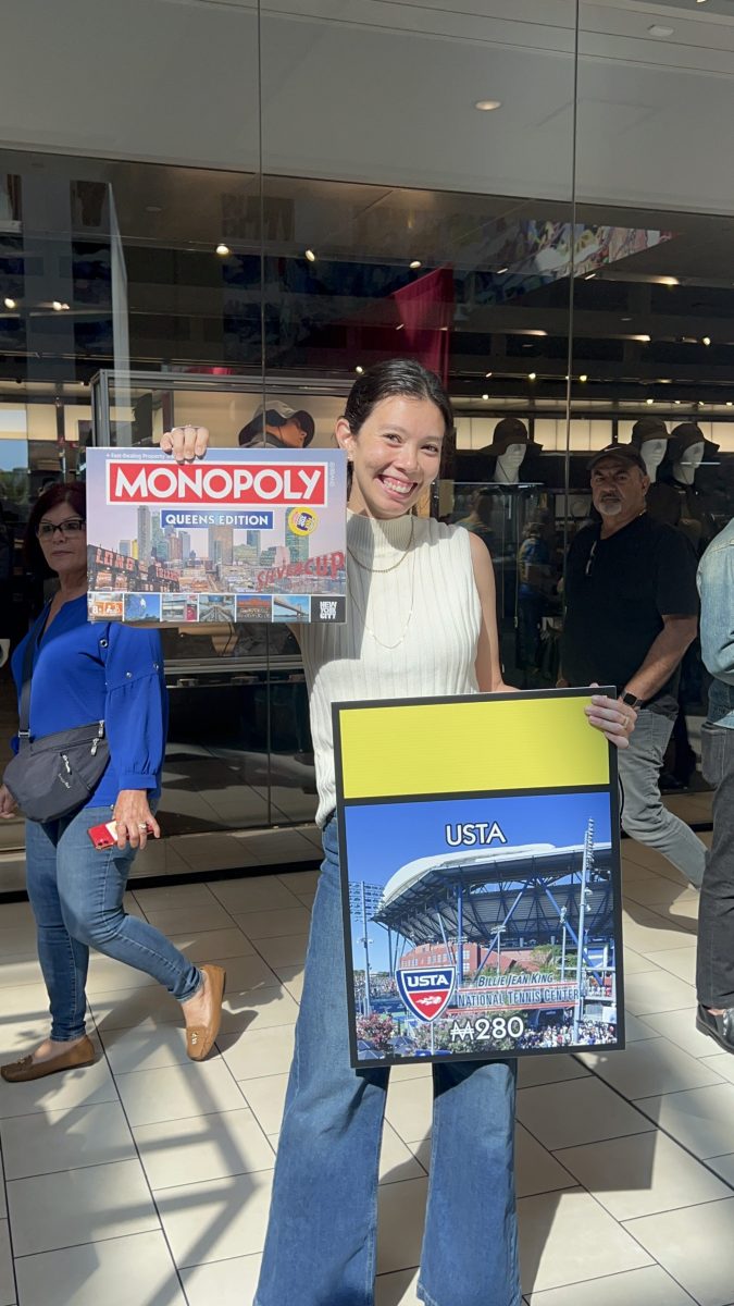 Queens Center Mall hosts Monopoly Queens edition board reveal 4 USTA monopoly piece