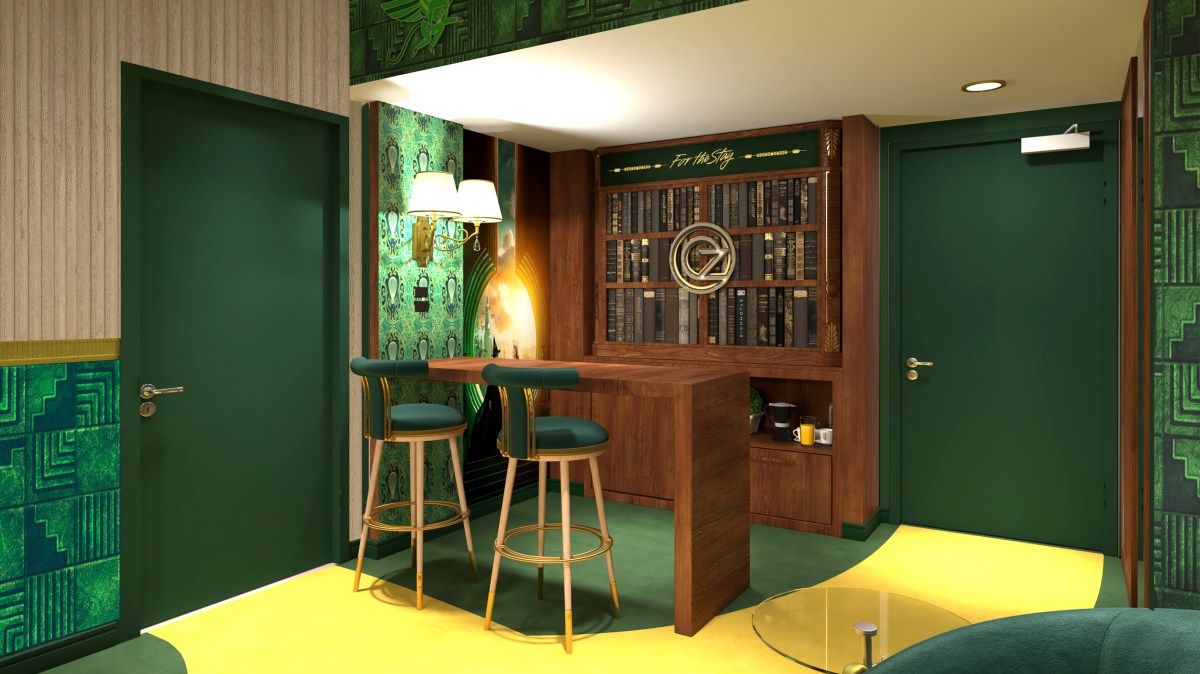New York Hilton Midtown to host 'Wicked'-themed suite for guests for the holiday season 3 The Stay Like Wicked suite living area
