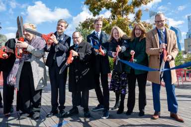 Elected officials and Hudson River Park Trust representatives celebrated the ribbon-cutting of Pier 97. Photo by Gabriele Holtermann