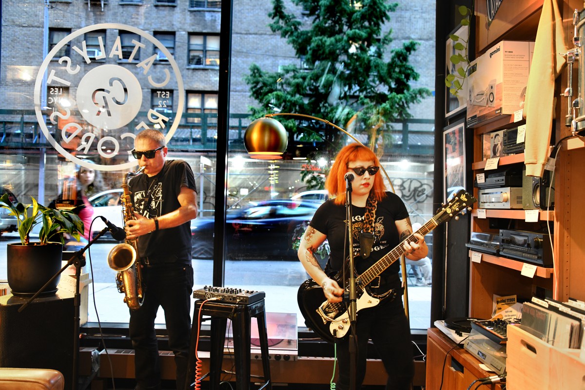 Ben Jaffe and Sheri Corleone performing as Sleaze Generator at Catalyst records