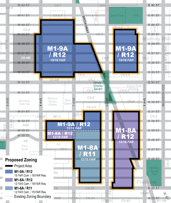 Updated rezoning plan for Midtown features nearly 10,000 new homes – with many potentially created in unused office spaces 2 map of a Midtown area in NYC
