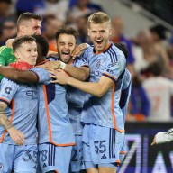 NYCFC celebrate penalties Cincinnati