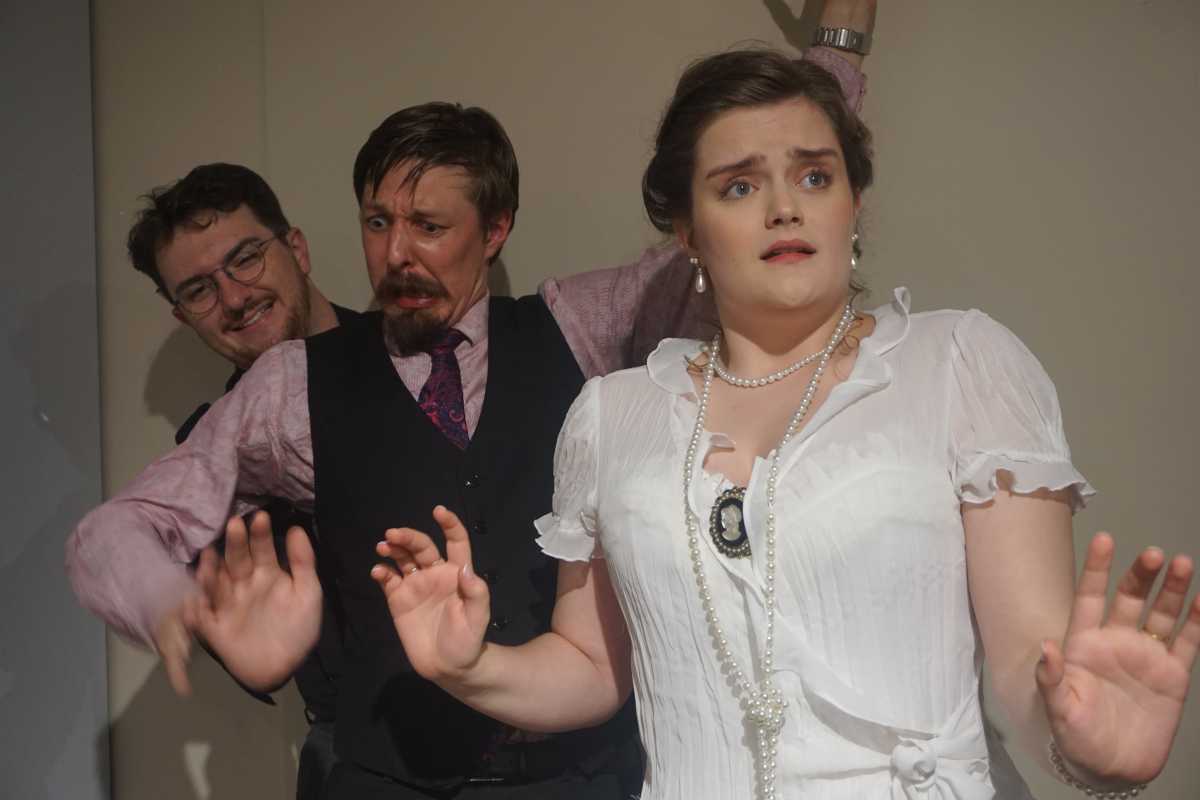 The Unconscious (Sam Keran), Sigmund Freud (Stephen Carter Carlsen) and Princess Marie Bonaparte (Jessi Bushman) as seen in "Crazy About You."
