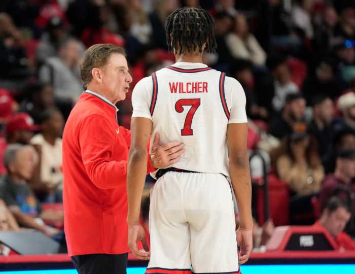 Coach Pitino with Simeon Wilcher