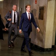 Daniel Penny with lawyers at court during jury deliberations