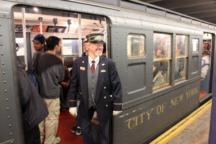 Holiday Nostalgia Rides are back in the NYC subways! Here's when you can catch a vintage train. 2 vintage train with people on board